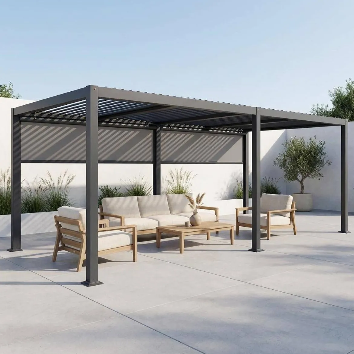 Pergola bioclimatica 3x6m + 2 tende 3m