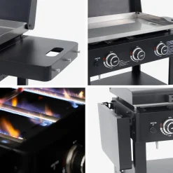 Piastra plancha a gas a 3 bruciatori con carrello