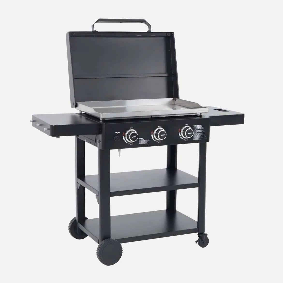 Piastra plancha a gas a 3 bruciatori con carrello e utensili