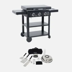 Piastra plancha a gas a 3 bruciatori con carrello e utensili