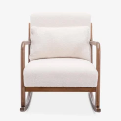 Poltrona a dondolo scandinava in legno e tessuto bouclé