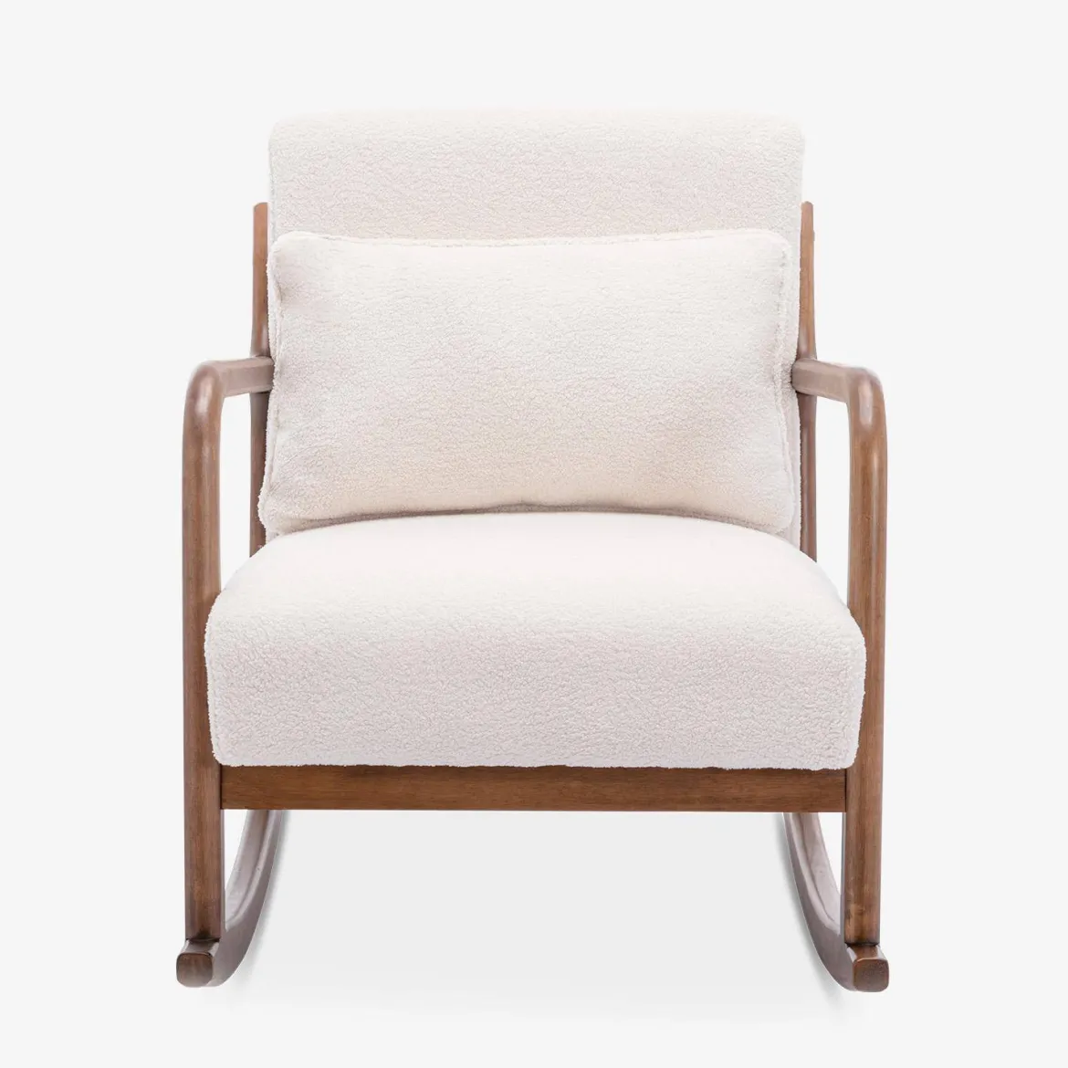 Poltrona a dondolo scandinava in legno e tessuto bouclé