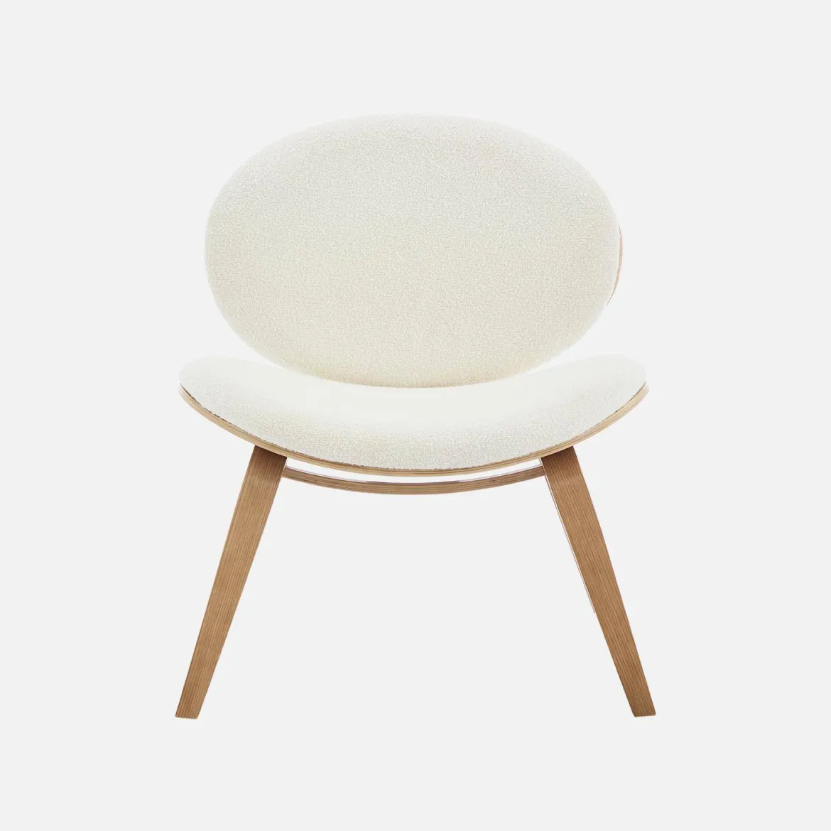 Poltrona con finiture effetto legno curvato e tessuto bouclé