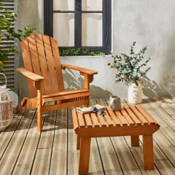 Poltrona da giardino con poggiapiedi in eucalipto