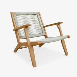 Poltrona da giardino in legno e corda con poggiapiedi