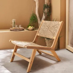Poltrona da giardino in legno e resina effetto paglia