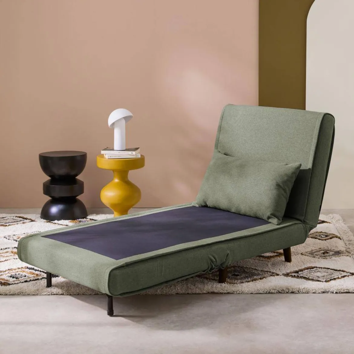 Poltrona letto convertibile tessuto con piedi in legno