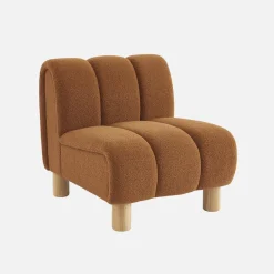 Poltrona relax con gambe rotonde in legno e tessuto bouclé