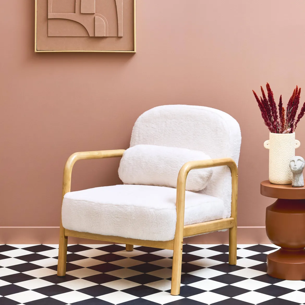 Poltrona scandinava arrotondata in legno di hevea