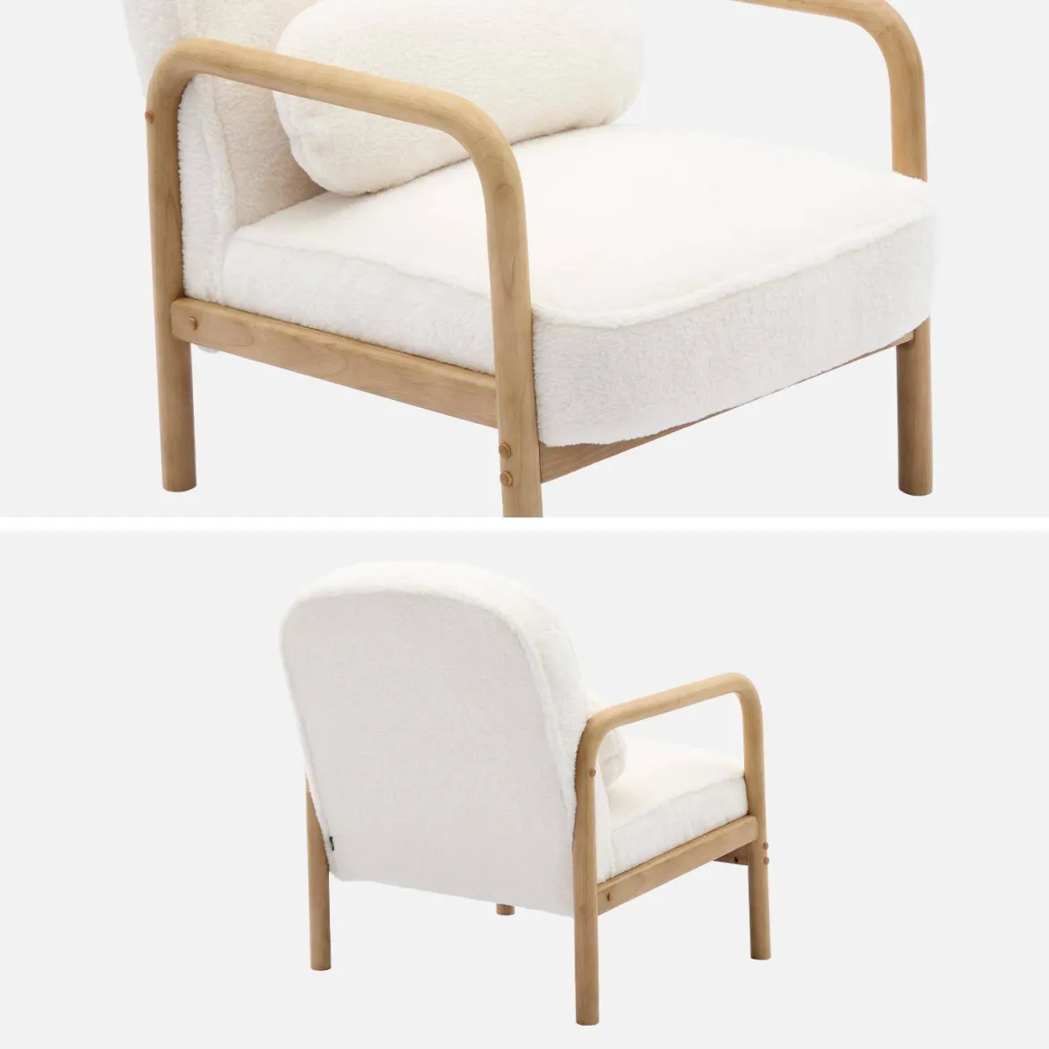 Poltrona scandinava arrotondata in legno di hevea