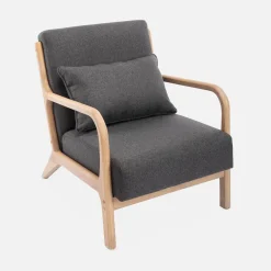 Poltrona scandinava in legno e tessuto con braccioli