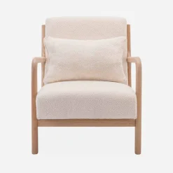 Poltrona scandinava in legno e tessuto bouclé testurizzato