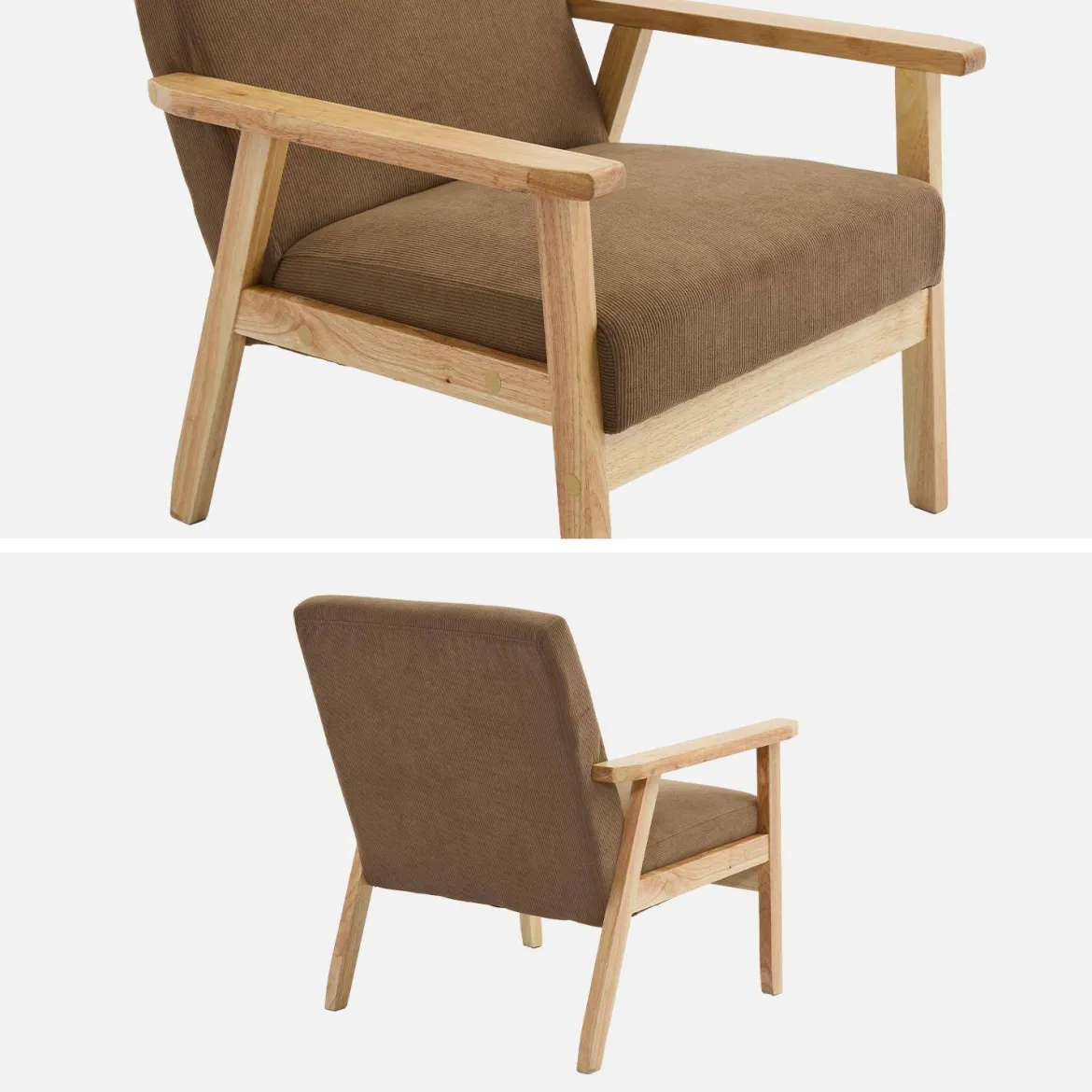 Poltrona scandinava in legno e velluto a coste