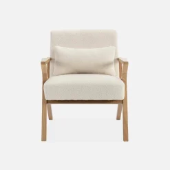 Poltrona scandinava in legno di hevea e bouclé