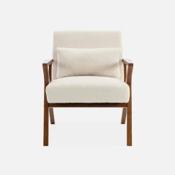 Poltrona scandinava in legno di hevea e bouclé
