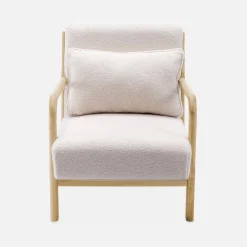 Poltrona scandinava in legno e tessuto bouclé