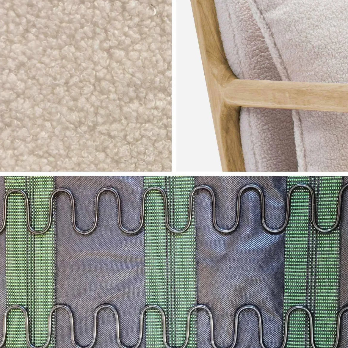 Poltrona scandinava in legno e tessuto bouclé