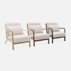 Poltrona scandinava in legno e tessuto bouclé