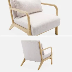 Poltrona scandinava in legno e tessuto bouclé