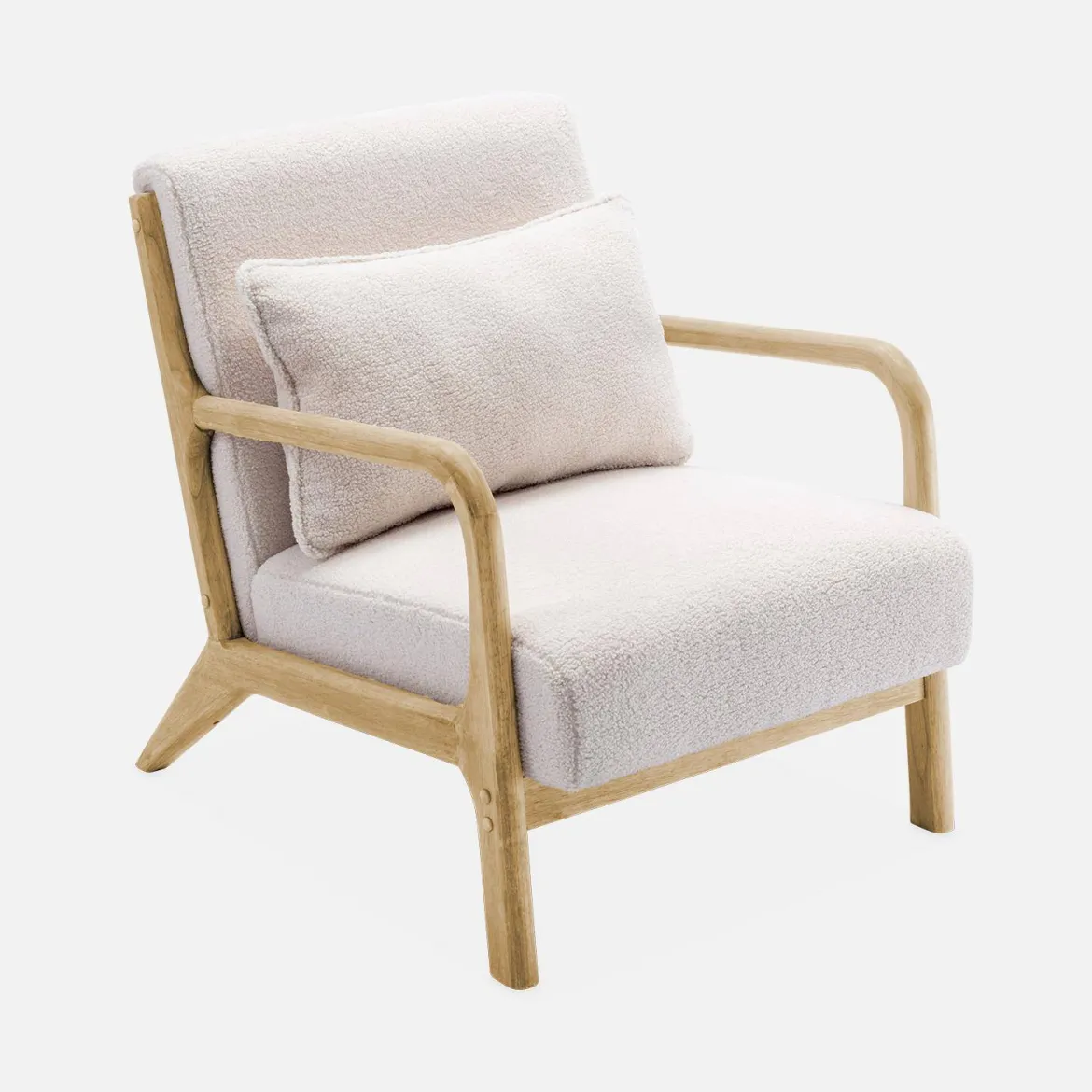 Poltrona scandinava in legno e tessuto bouclé