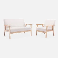 Poltrona scandinava in legno e tessuto bouclé