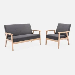 Poltrona scandinava in legno e tessuto