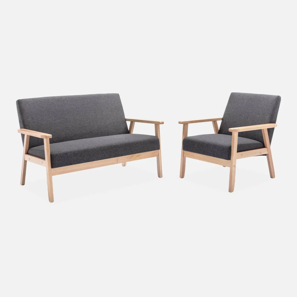 Poltrona scandinava in legno e tessuto
