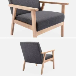 Poltrona scandinava in legno e tessuto