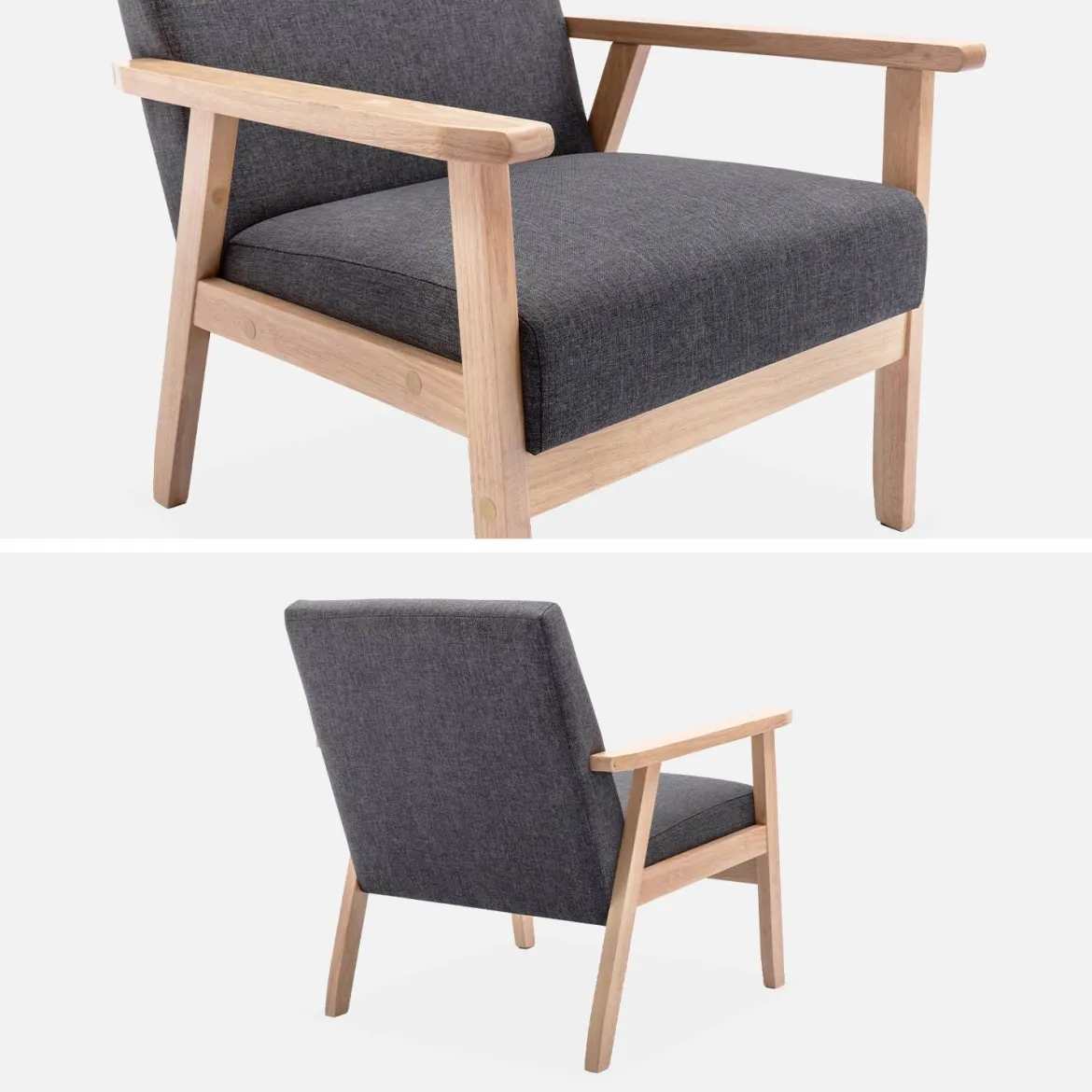 Poltrona scandinava in legno e tessuto