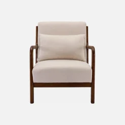 Poltrona scandinava in tessuto beige e legno di hevea