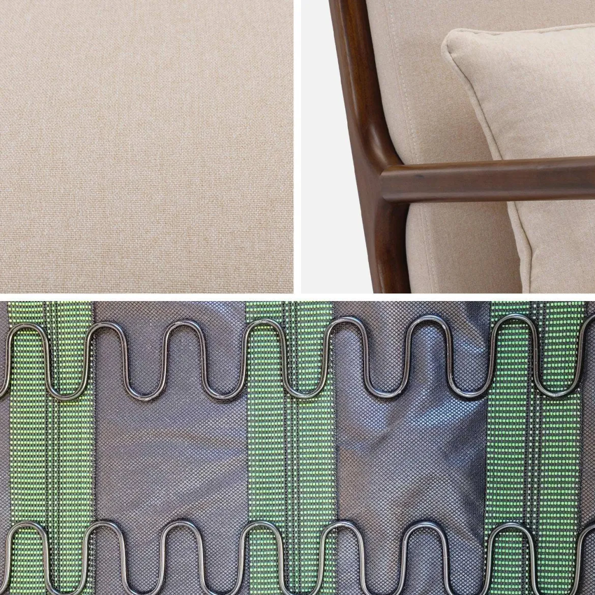 Poltrona scandinava in tessuto beige e legno di hevea