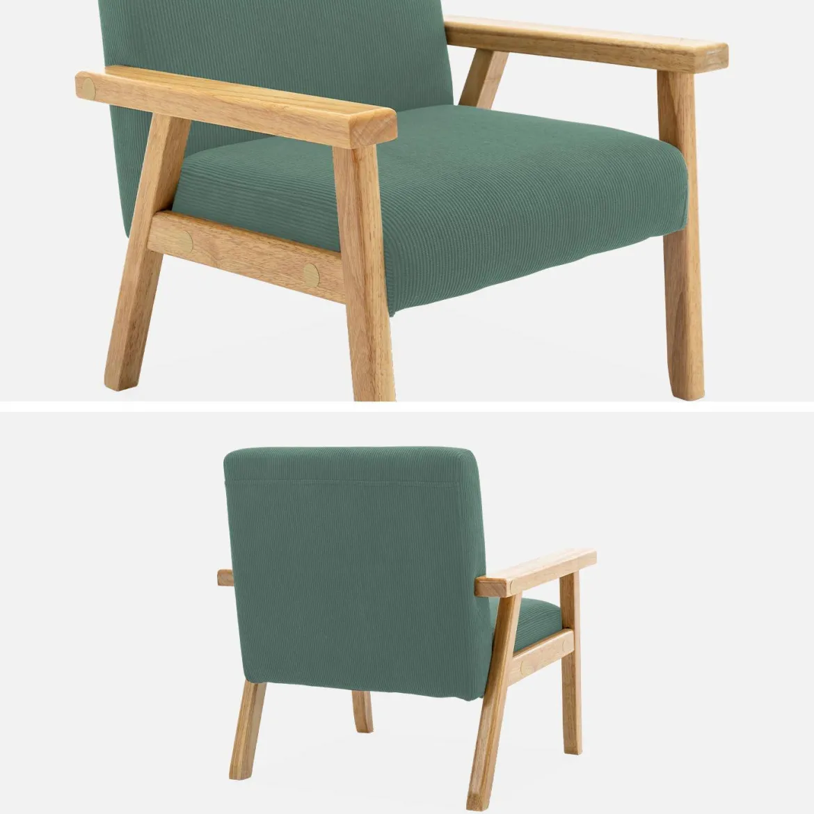 Poltrona scandinava per bambini in velluto a coste e legno di hevea