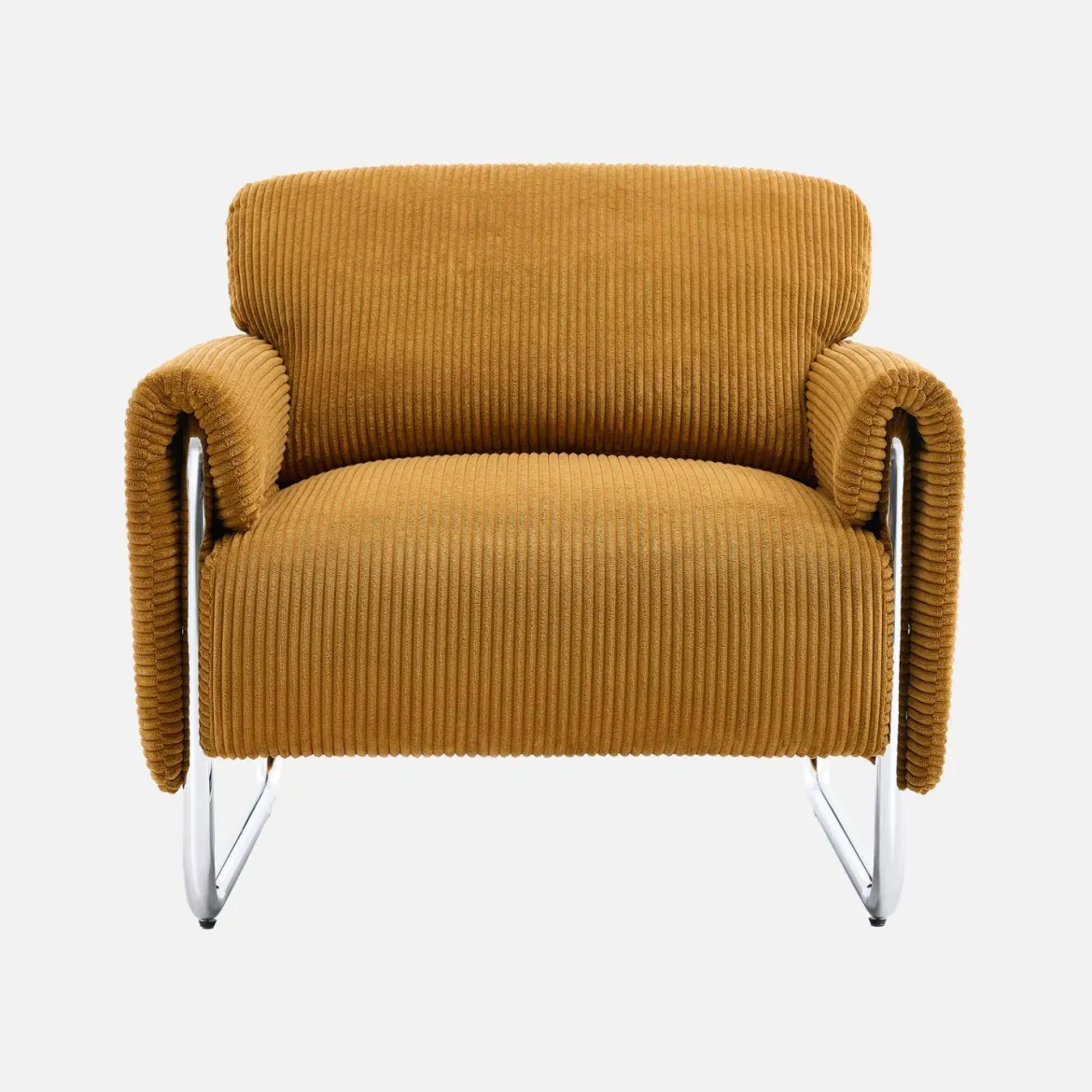 Poltrona vintage in velluto a coste con struttura cromata