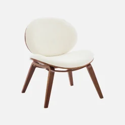 Poltrona con finiture effetto legno curvato e tessuto bouclé