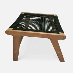 Poltrona da giardino in legno e corda con poggiapiedi