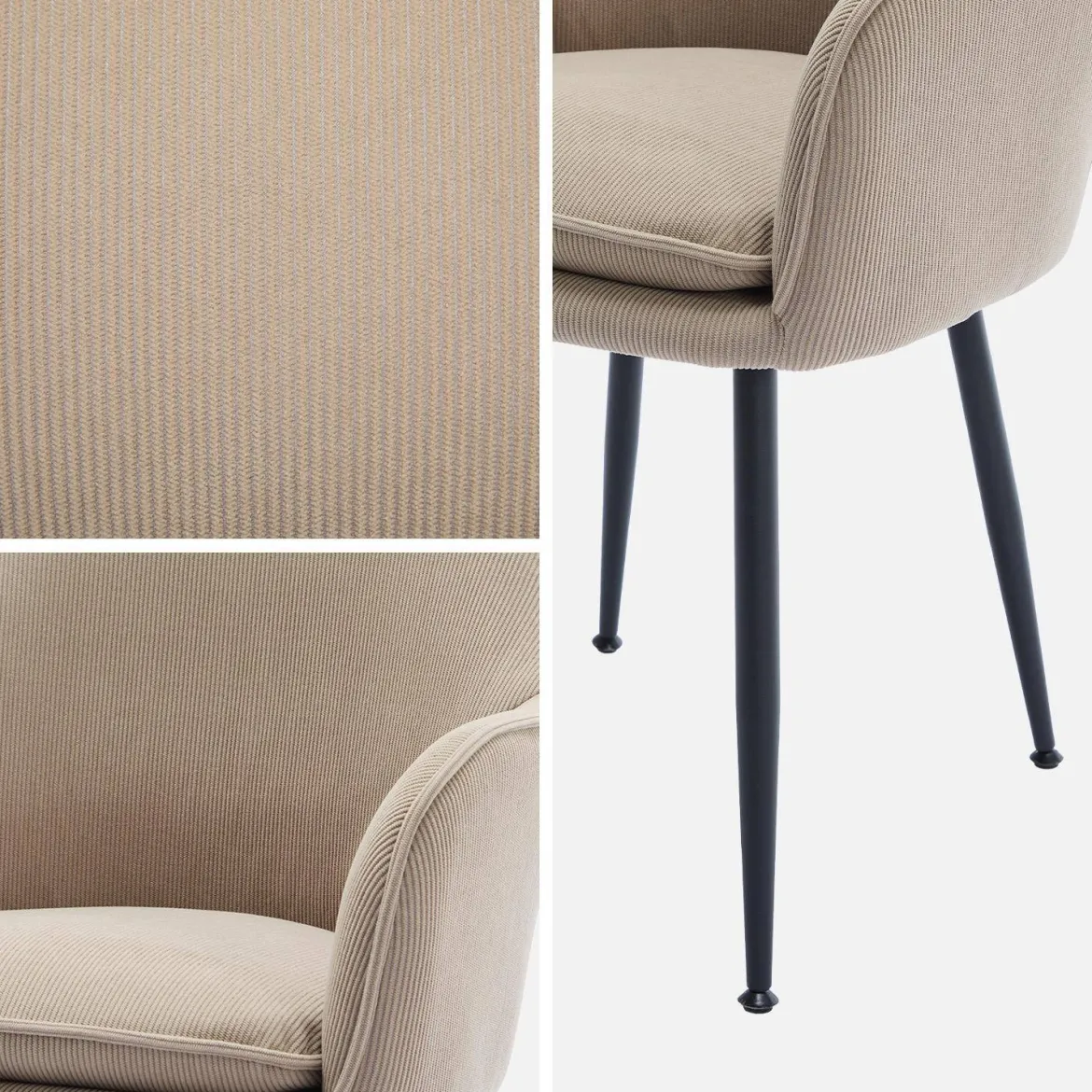 Poltrona in velluto a coste con gambe in metallo