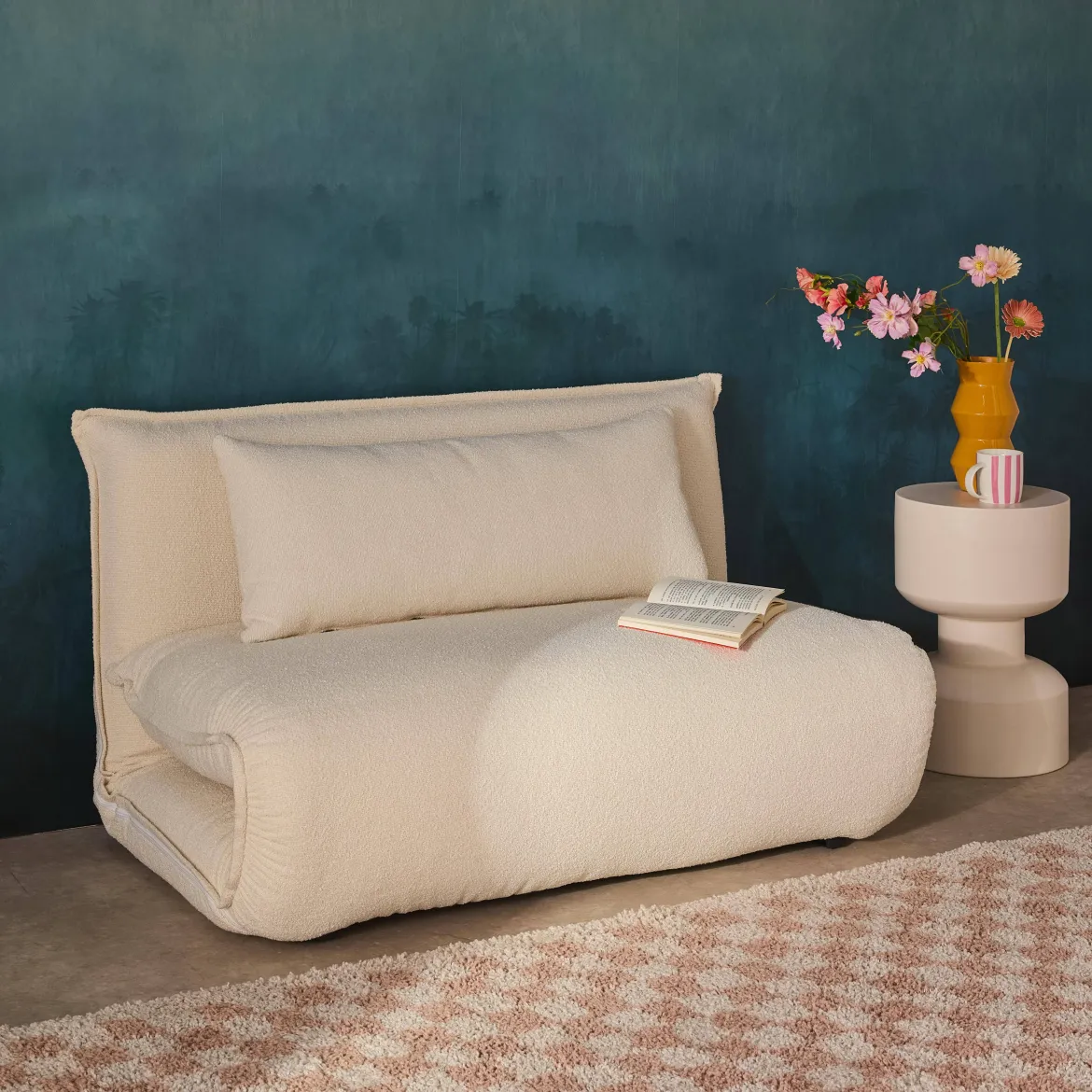 Poltrona letto convertibile bouclé strutturata, 2 posti