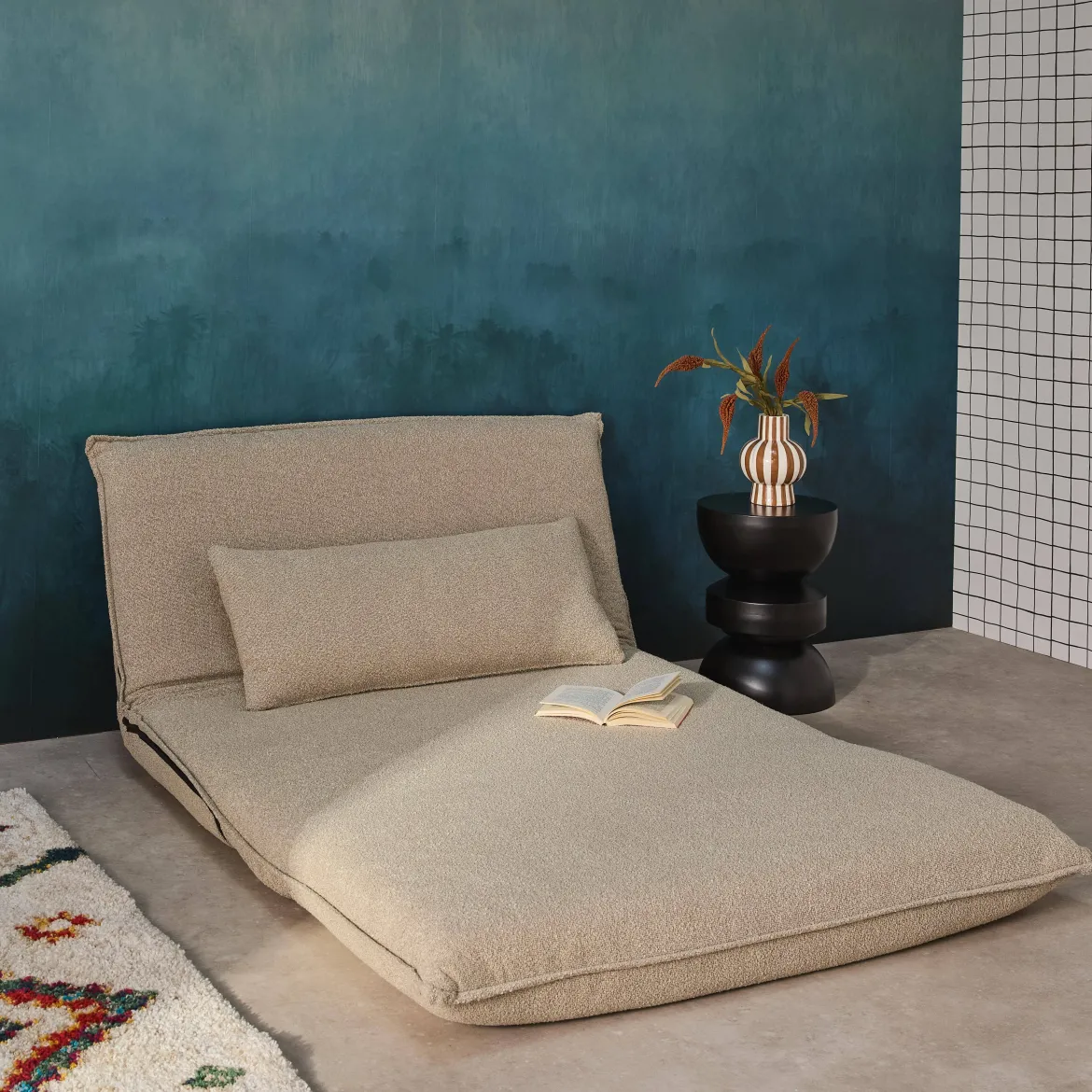 Poltrona letto convertibile bouclé strutturata, 2 posti