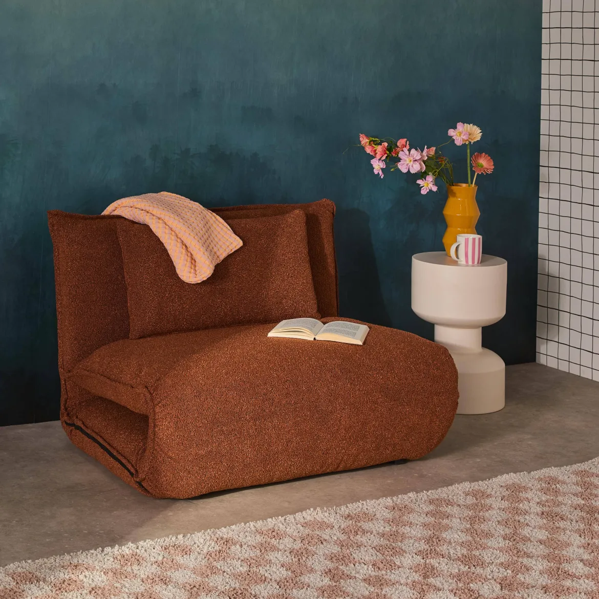 Poltrona letto trasformabile bouclé testurizzato