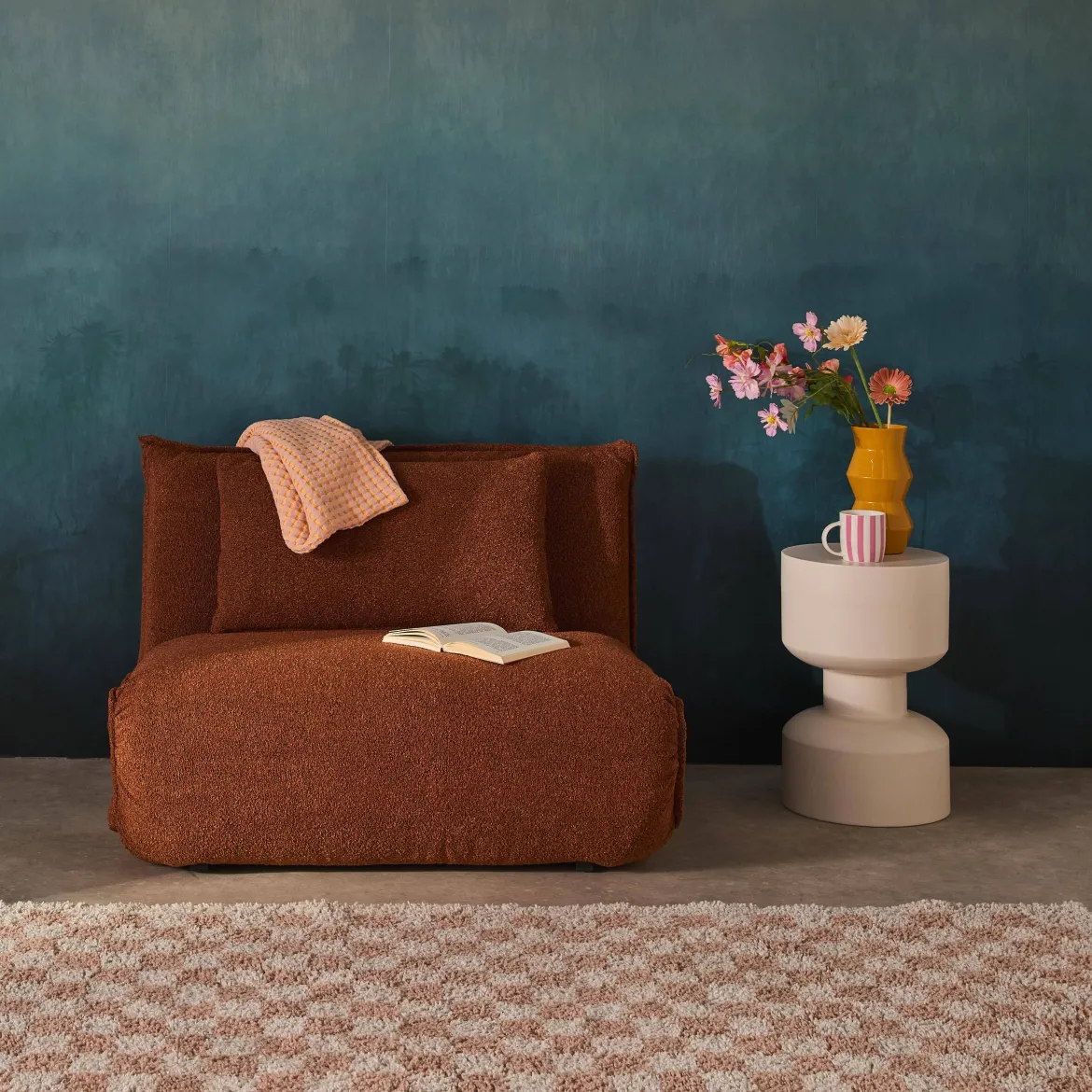 Poltrona letto trasformabile bouclé testurizzato