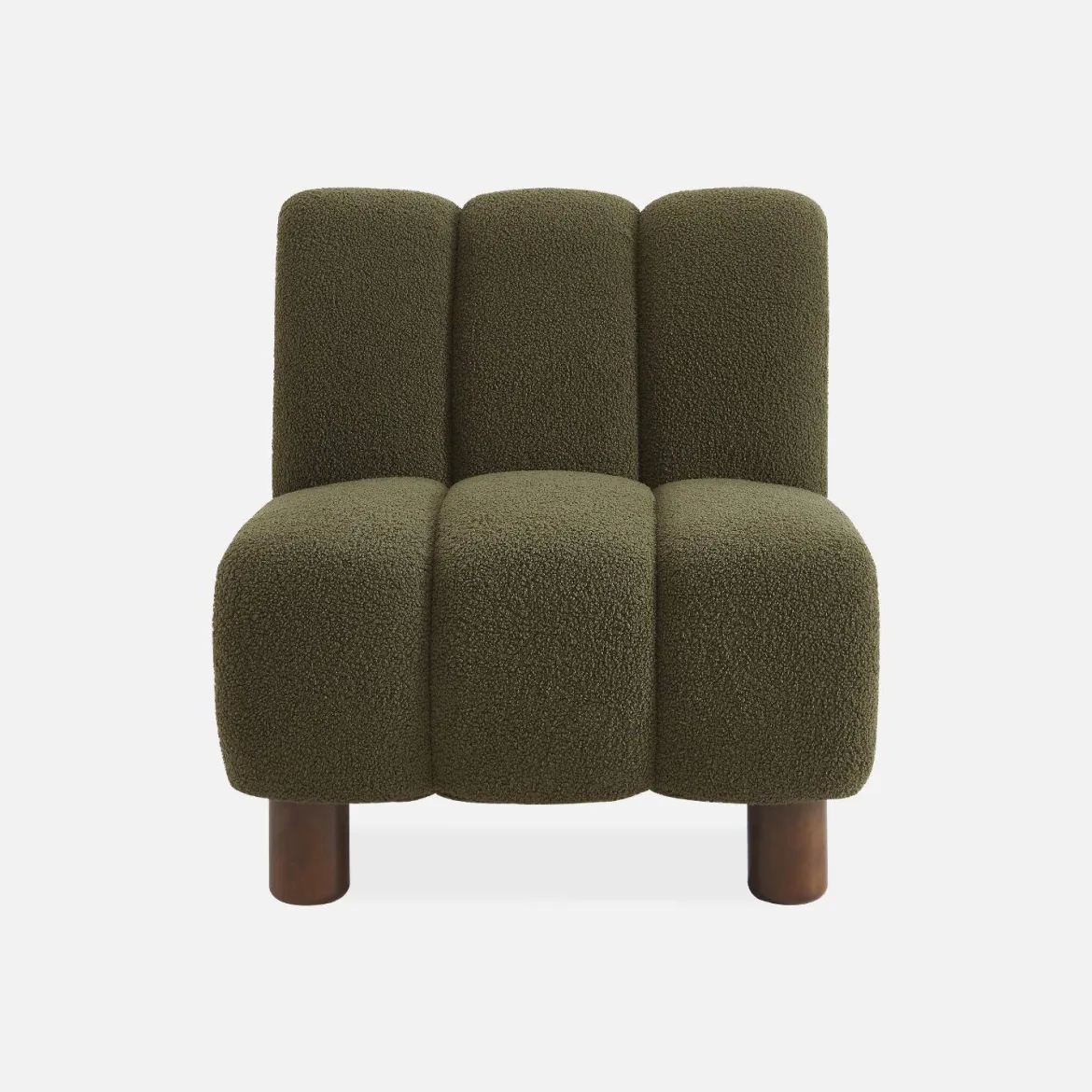 Poltrona relax con gambe rotonde in legno e tessuto bouclé