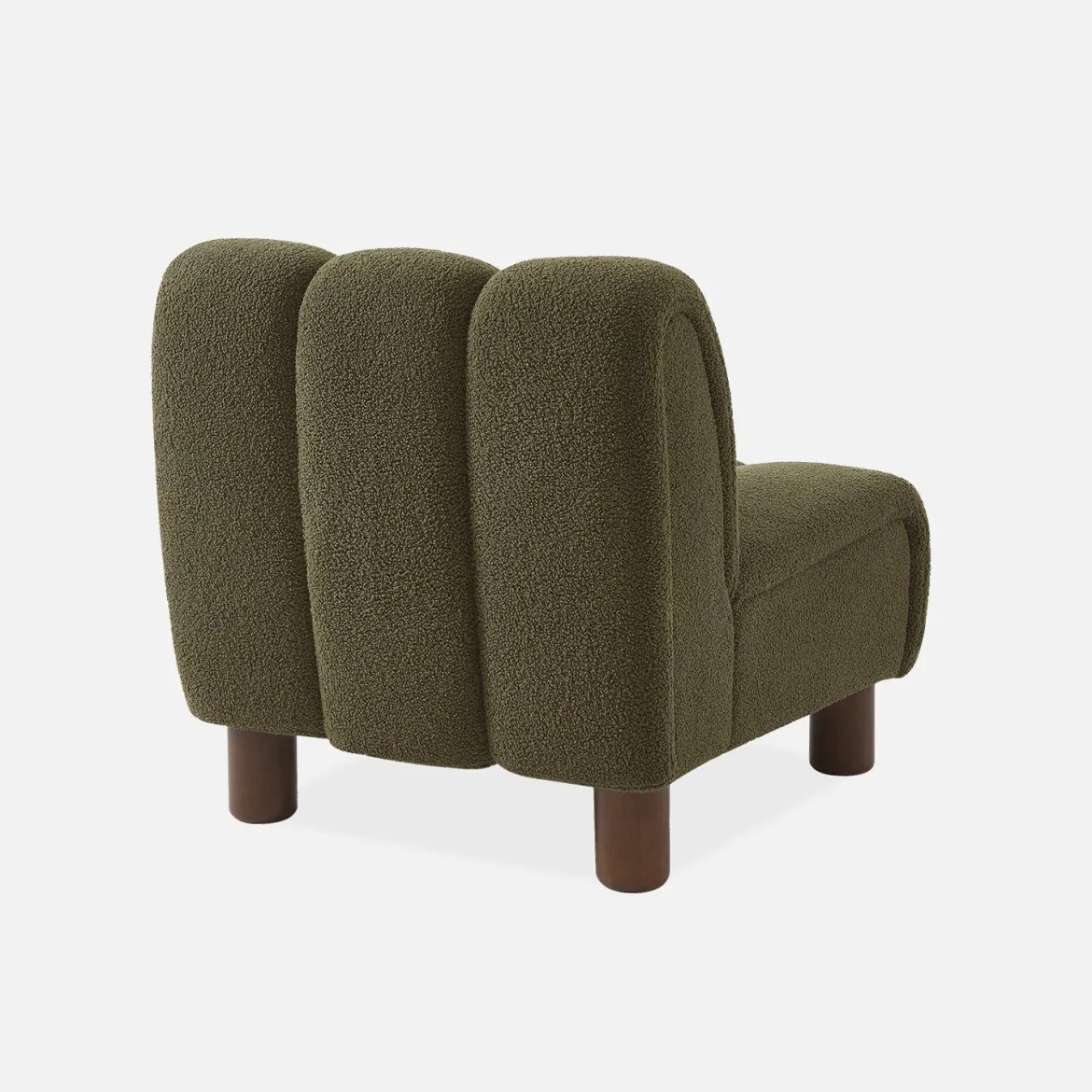 Poltrona relax con gambe rotonde in legno e tessuto bouclé