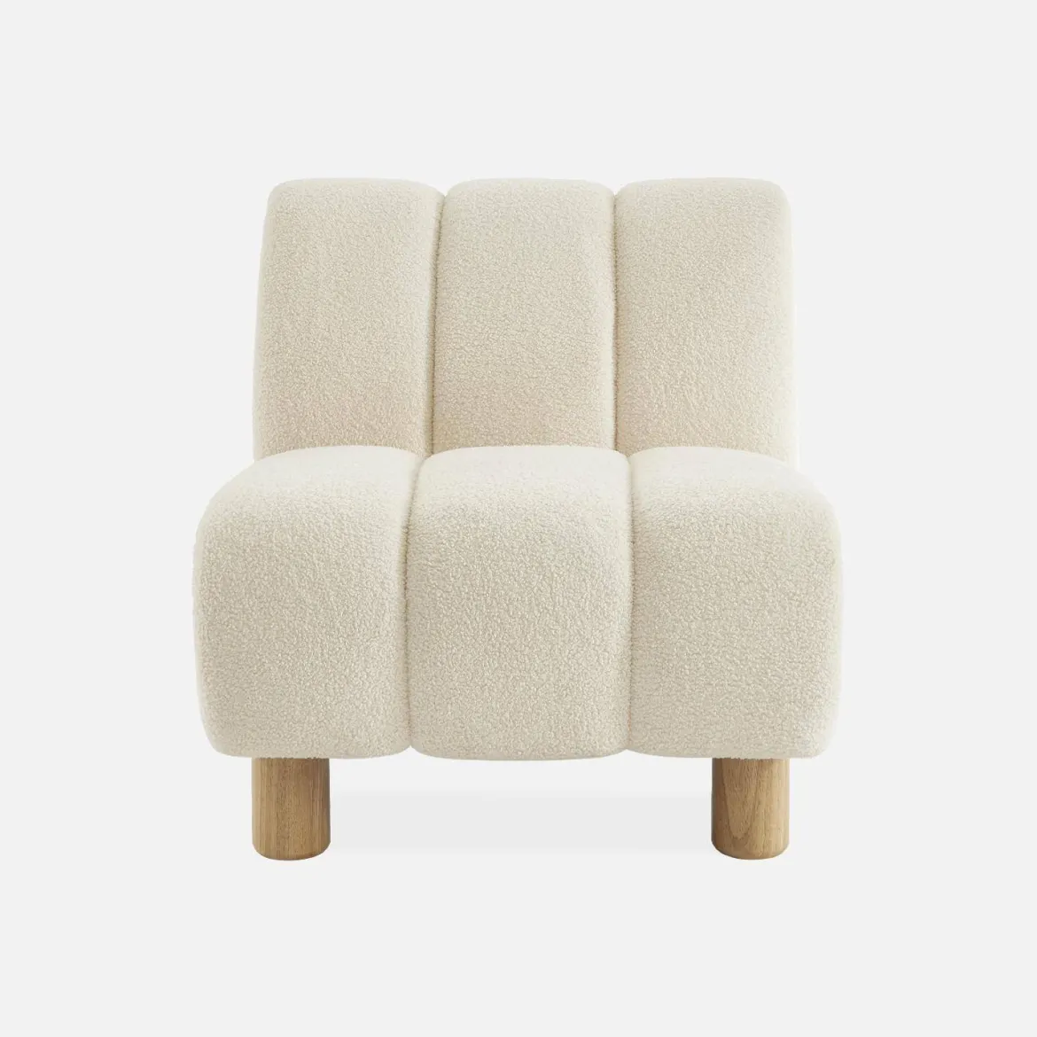 Poltrona relax con gambe rotonde in legno e tessuto bouclé