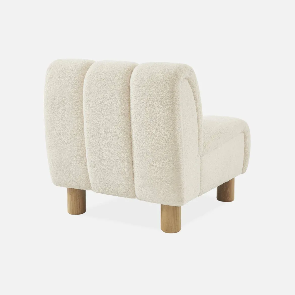 Poltrona relax con gambe rotonde in legno e tessuto bouclé