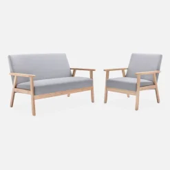 Poltrona scandinava in legno e tessuto