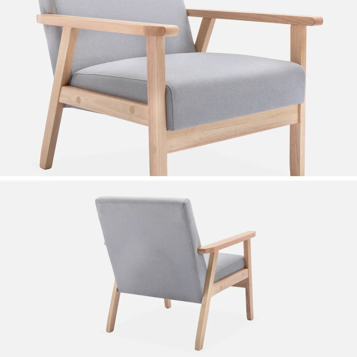 Poltrona scandinava in legno e tessuto