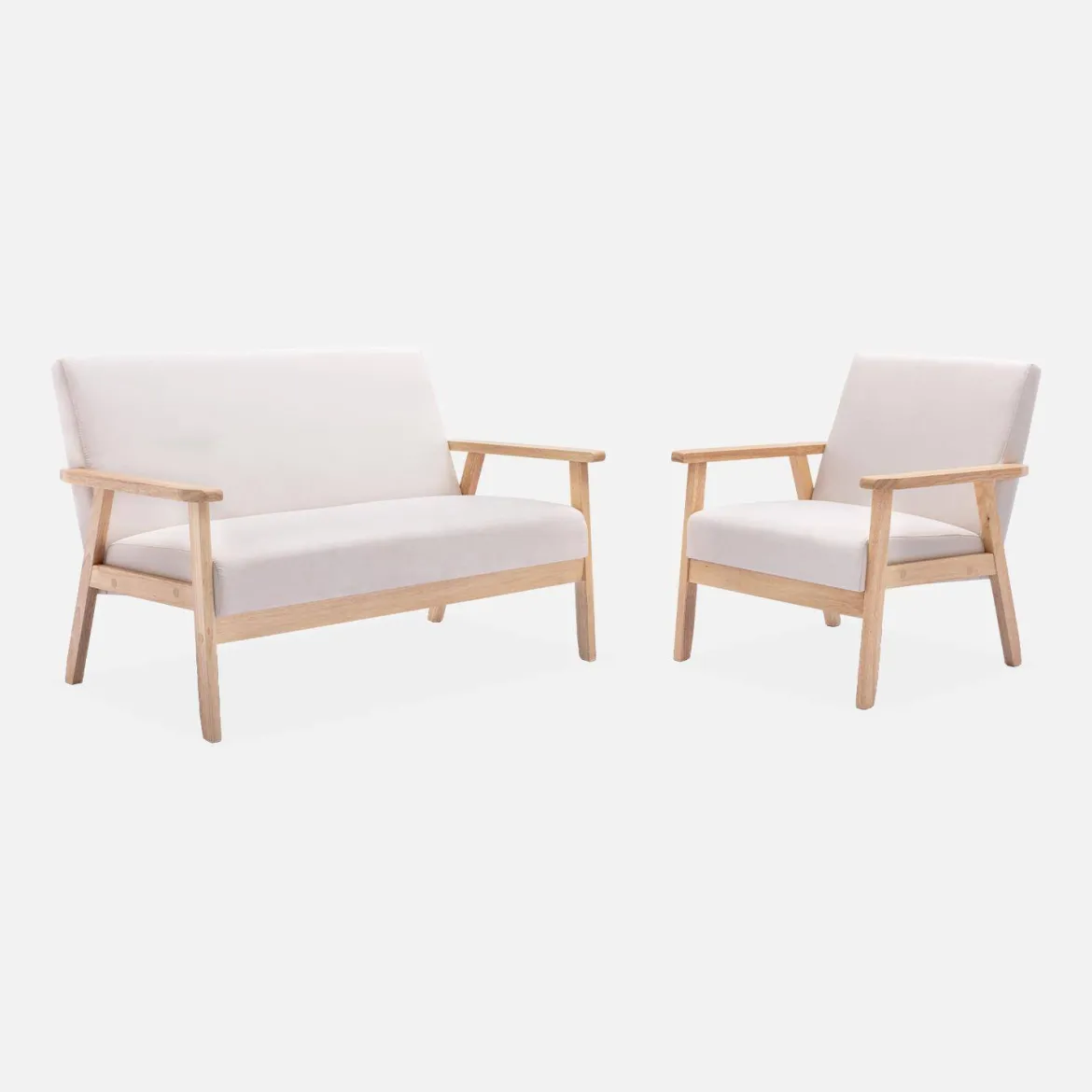 Poltrona scandinava in legno e tessuto