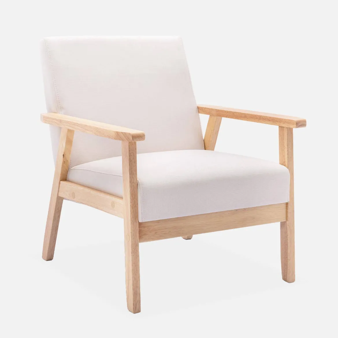 Poltrona scandinava in legno e tessuto