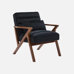 Poltrona scandinava in legno di hevea e velluto