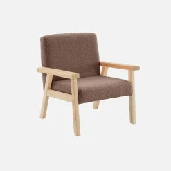 Poltrona scandinava per bambini in tessuto bouclé e legno di hevea